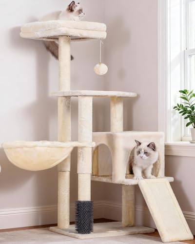 Cat Tree with Cat Self Groomer Brush (42.5 inch / Beige)
