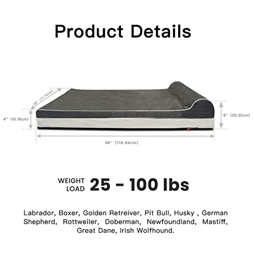 Orthopedic Dog Beds for Large Dogs (46.0"L x 28.0"W x 8.0"Th / Slate Gray)