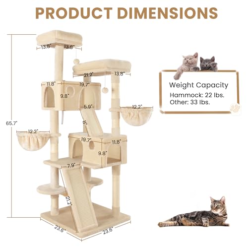 65in Larger Cat Tree Tower Condo for Indoor Kitties (Beige)
