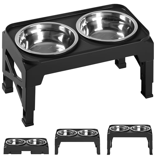 Elevated Dog Bowls with 2 Stainless Steel Dog Food & Water Raised Bowls with No Spill Edge Non (S (6" for Small Dogs) / Black)