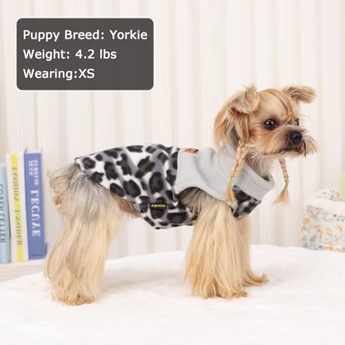Gray Leopard Print Dog Sweater Dog Sweaters for Small Dogs Girl Boy Fleece Puppy Sweater Warm Soft Pet Holiday Clothes for Small Cats and Dogs Chihuahua Sweaters (Grey Leopard / Medium (Chest 17in ))