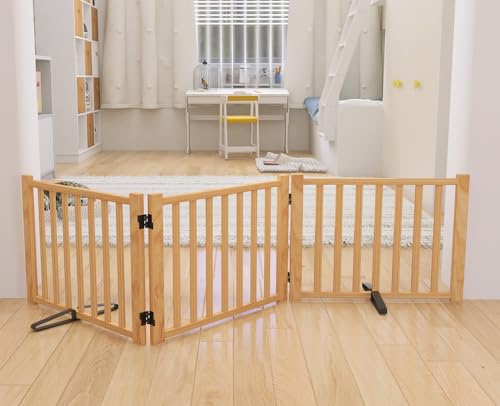 Non Painted Wooden Freestanding Dog Gates (【3 Panel】-16.9“ H)
