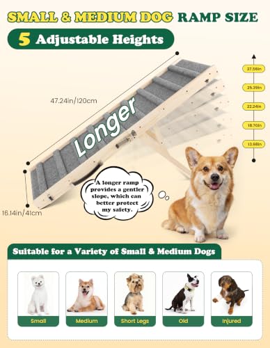 Dog Ramp for Small & Medium Dogs Foldable Pet Ramp for Bed Sofa (Natural Wood / Up to 75 lbs)