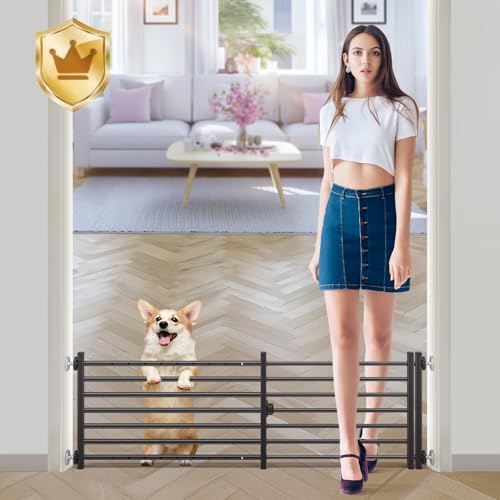 Indoor Dog Gate with Door (Black / 14''H × 34''- 55''W)
