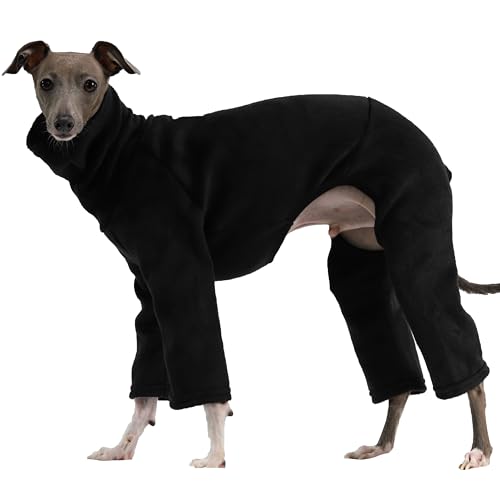 D Doggy Star Italian Greyhound Clothes Sweater Fleece Basic Onesie Whippet for Dog Turtleneck Outfits Coat (3XL / Flc Black)