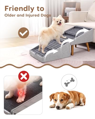 17" H Split Ottoman Dog Ramp for Couch (17.13" H- Light Grey)