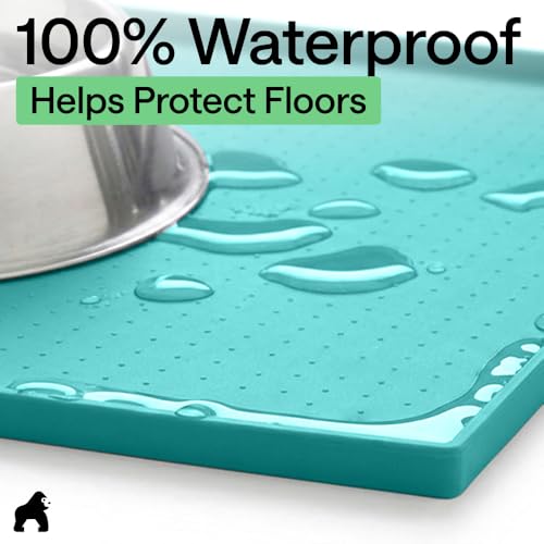 Dog Food Mat 100% Waterproof Silicone (Turquoise / 26"l X 17"w)