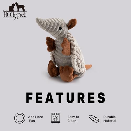 Armadillo Squeaky Puppy Dog Toys for Small Medium Dogs (8 IN / Light Gray)