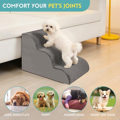Dog Stairs for Small Dogs (Grey / 3-Step (H: 15.7IN))