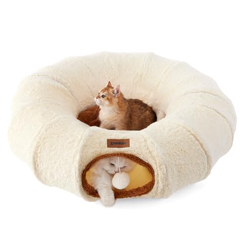 Cat Tunnel Bed for Indoor Cats (Beige / Standard)