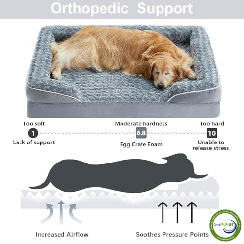 Orthopedic Washable Dog Bed Large for Senior Dog Cozy Sleep (36.0"l X 27.0"w X 6.5"th / Grey)