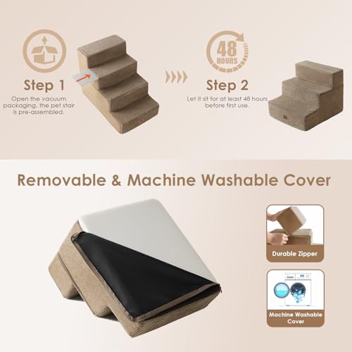 Dog Stairs for Small Dogs 13.5" H (Camel / Standard 15" x 18" x 13.5")