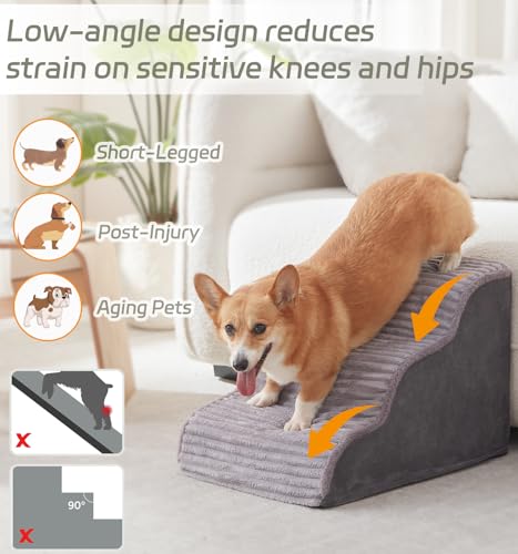 Dog Stairs for Small Dogs and Cats 18" H (Grey / Standard 4 Step-18.0"H)
