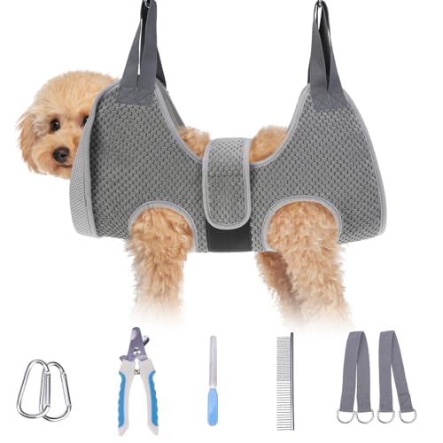 Dog Grooming Hammock for Small Dogs (S (Leg Spacing: 7-10.2" / Max W: 30lbs) / Gray Pineapple)