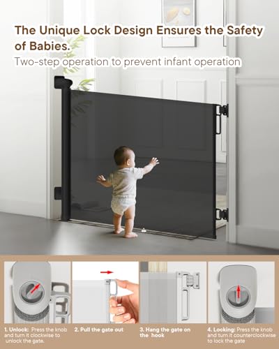 Retractable Baby Gates (Black / 34" Tall x 55" Wide)