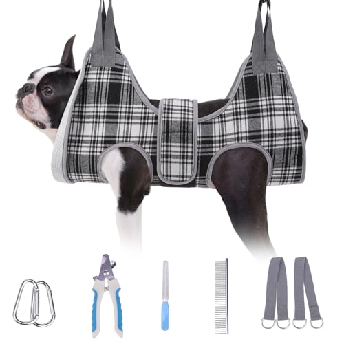 Dog Grooming Hammock for Small Dogs (S (Leg Spacing: 7-10.2" / Max W: 30lbs) / Black & White)