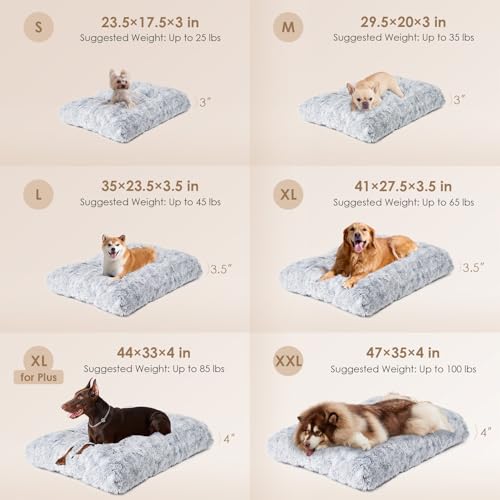 Fluffy Dog Crate Bed for Medium Dogs (Grey / 29.5 x 20)