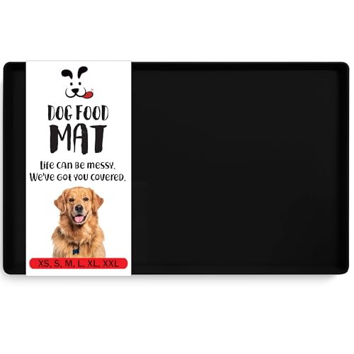 Dog Food Mat Waterproof Silicone Pet Feeding Mat for Dogs (Large: 24" x 16" / Black)
