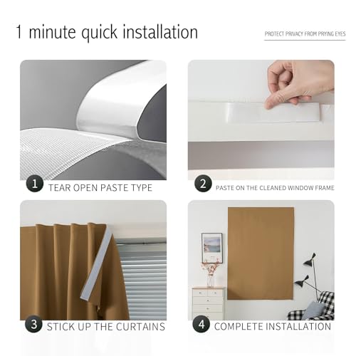 Instant Blackout Window Curtain with Reusable Adhesive (71"W x 72"L (Pack of 1) / Brown)