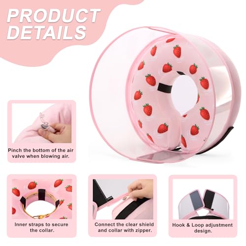 Inflatable Dog Cone Collar for Large Medium Small Dogs (Strawberry Print / Medium)