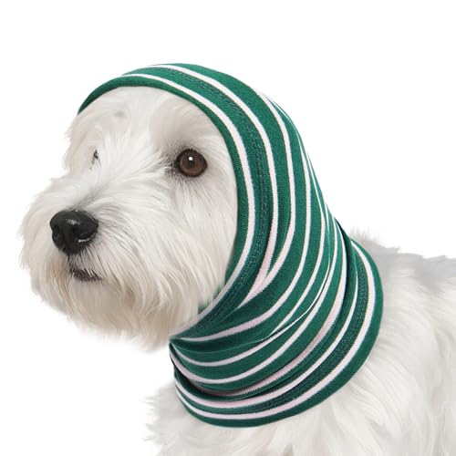 Calming Hoodie Dog Grooming Ear Cover Anxiety Relief (M(Head Girth: 11.8in-19.7in) / GreenStriped)
