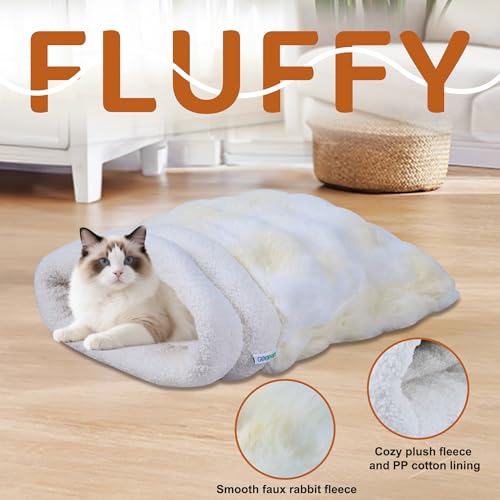 3 in 1 Semi Enclosed Self Warming Burrow Cat Bed Sleeping Cave (Style- Cream)
