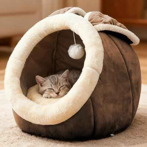Cat Beds for Indoor Cats (Rabbite Brown / L)