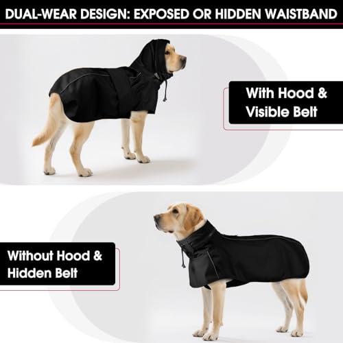 Dog Raincoat Waterproof Dog Rain Jacket with Hood Black XL (Black / X-Large)