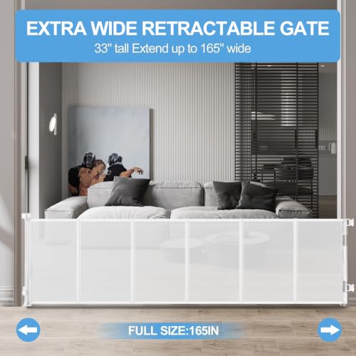 Retractable Baby Gate (White / 33x165 Inch)