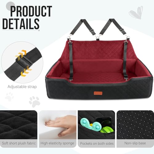 Large Dog Car Seat Under 100 lbs (Black/Red)