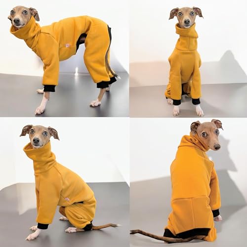 D Doggy Star Italian Greyhound Clothes Stretchy Fleeced Lining Simple Onesie Whippet for Dog Coat (M / Simple Mustard)