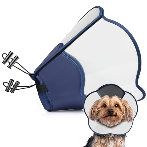 Hard & Heavy Plastic Dog Cone Collar Alternative for Small Dogs (Navy Blue / S(Neck Girth:9.84"-11.8"))