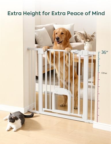 36" Tall Pet Gate with Cat Door (White / 29-43" Wide, 36" Tall)