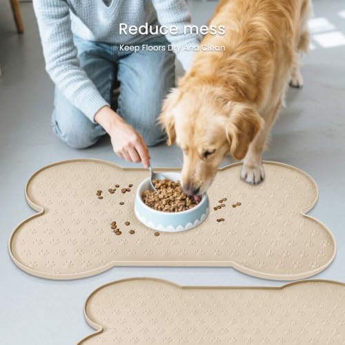 Dog Food Mat Anti (25.6" x 13"-2PCS / Beige)