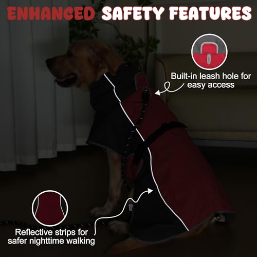 Dog Raincoat Waterproof Dog Coat with Polar Fleece Lining (Red / Large)