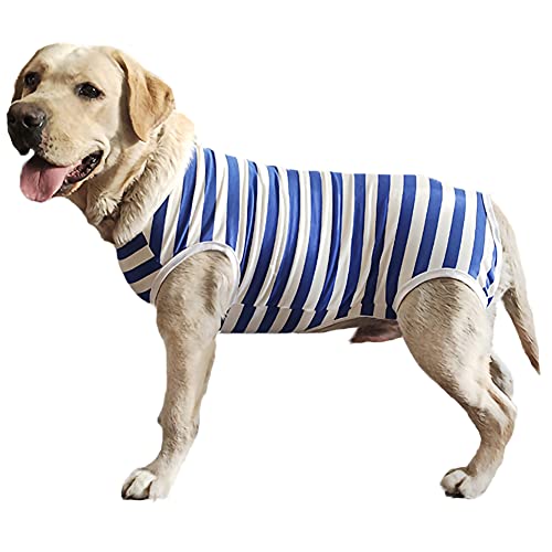 Dog’s Recovery Suit Post Surgery Shirt for Female Male Dog (4xl / blue white stripe)