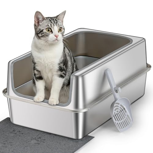 Stainless Steel Litter Box with Metal Lid and Scoop (XL-:22.8"x14.9"x9.8")