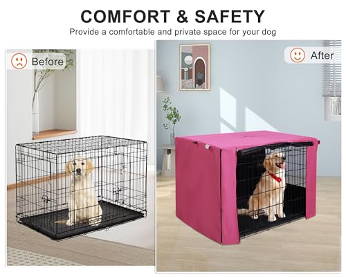 42 Inch Dog Crate Cover with Mesh (42.0"L x 28.0"W x 30.0"H / Pink)