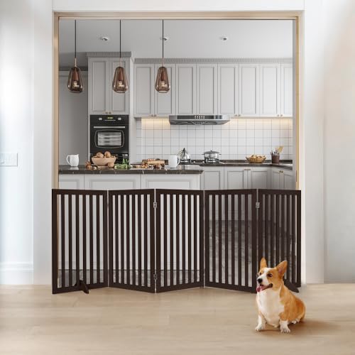 36”H Free Standing Pet Gate for Dog Cat (Espresso / 100"W×36"H)