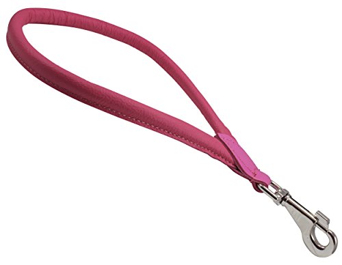 Round Genuine Rolled Leather Dog Short Traffic Leash 13" Long 1 (Pink)