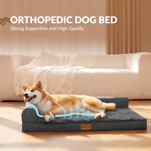 Orthopedic Large Dog Bed Washable Pet Sofa Bed 48X30 Dark Grey (Dark Grey / 48"L x 30"W x 3.5"Th)