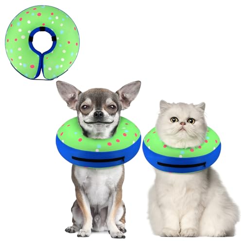 Inflatable Dog Cone Collar for Small Dogs Puppies Cats (Donut Green / XS(Neck 4"-7"))