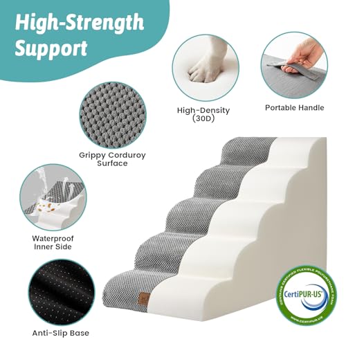 Wide Dog Stair for Small Dog 22.6" H (Grey / Wide:17.7"x33"x22.6")