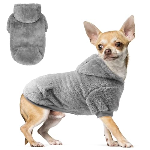Fleece Dog Sweaters Hoodie for Small Medium Large Dogs Girls Boys (X-Small / Grey)