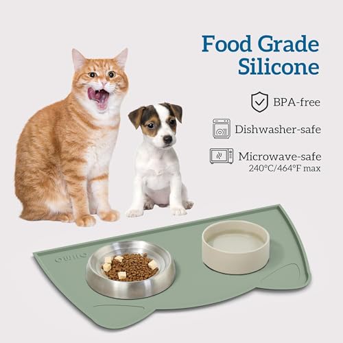 Cat Food Mat Silicone Pet Feeding Mat (18"L x 10"W / Sage Green)