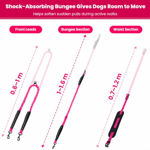 Hands Free Double Dog Leash (Bright Pink)