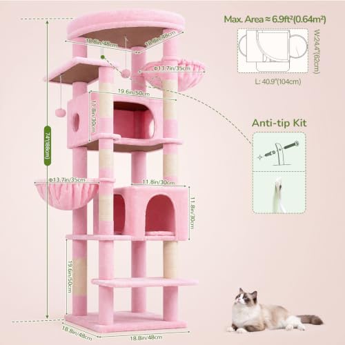 74in Pink Heavy Duty Cat Tree Tower for Indoor Large Cats (Pink / 74inch)
