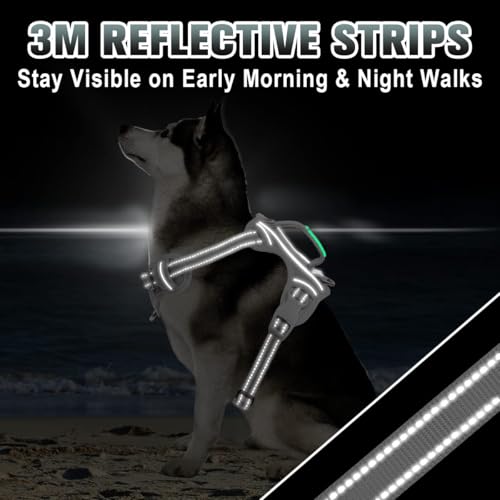 No Pull Dog Harness Large Reflective Dog Harness with Front Clip and Easy Control Handle for Walking Training Running with ID tag Pocket (Grey / X-Large)