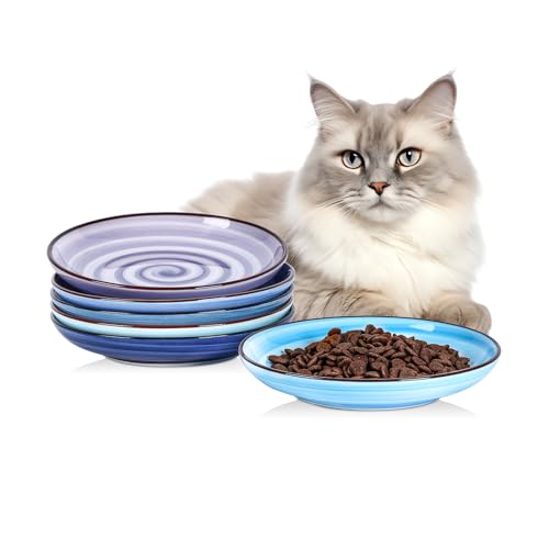 6 Inch Ceramic Cat Bowls (6 Inch, Set of 6 / Gradient Blue)