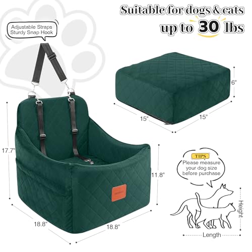 Dog Booster Car Seat for Dogs up to 35lbs (Green / Medium)